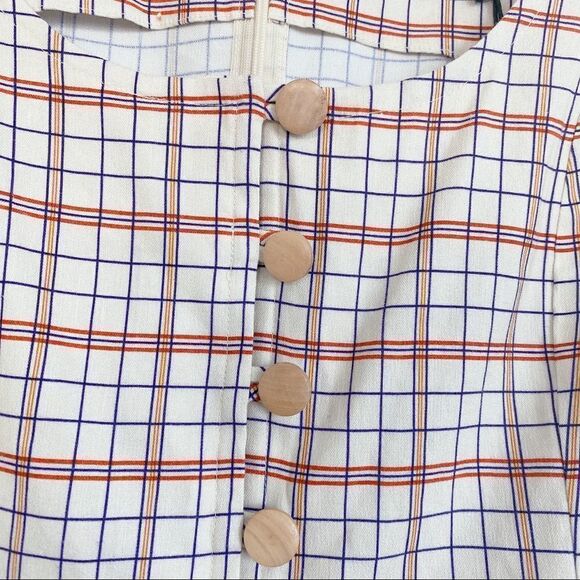 Nicholas Linen blend Button Front Check Mini Dress - Picture 8 of 12